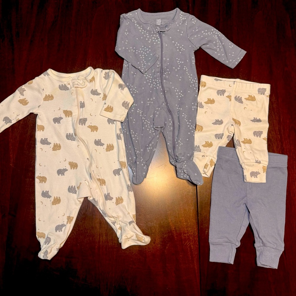 Carters | Bundle of 2 Sleep & Plays and 2 Pairs Matching Pants | 3 Months